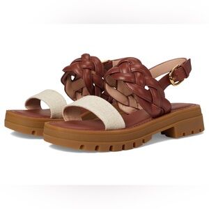 New never used Cole Haan Brown and Cream Cressida Lug Sandals